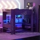 preview thumbnail 1 of 24, Twin/Full Size Gaming Loft Bed with Bulit-in Desk and LED Light, Wooden Loft Bedframe with Storage Shelves, Drawer and USB Ports Full