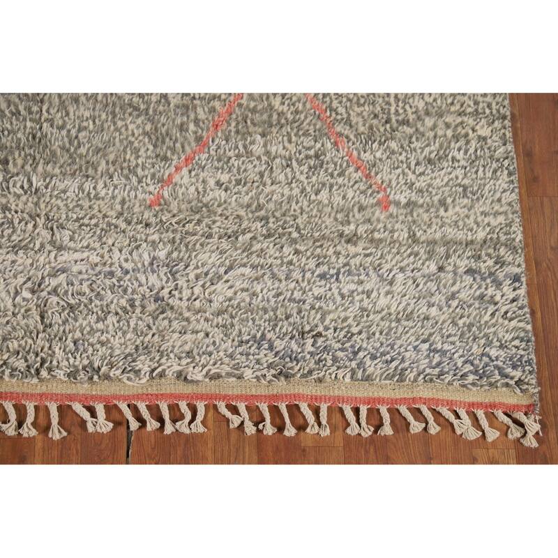 Geometric Plush Moroccan Oriental Area Rug Hand-Knotted Wool Carpet - 7'0" x 10'9"