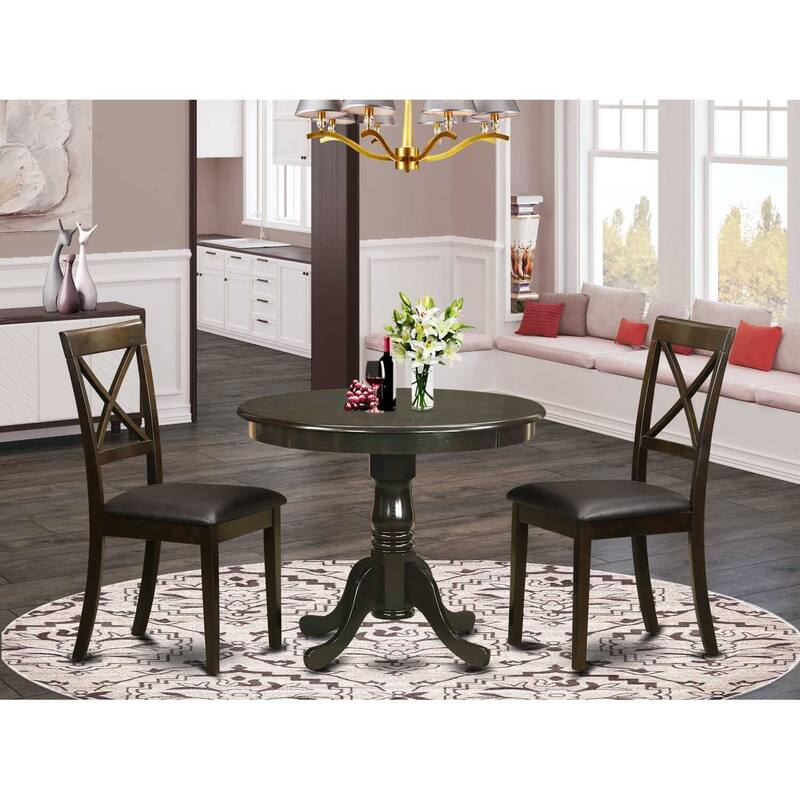 HomeStock 3-Piece Round Cappuccino Finish Solid Wood Top Dining Table with 2 Chairs