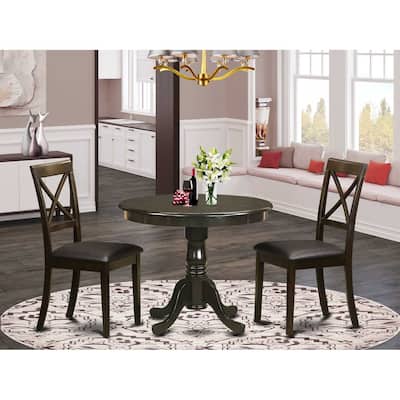 HomeStock 3-Piece Round Cappuccino Finish Solid Wood Top Dining Table with 2 Chairs