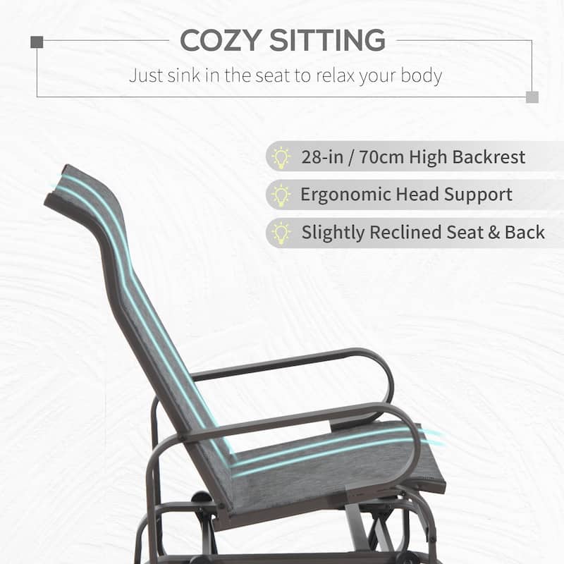 Outdoor Glider Chair, Single Patio Rocking Lounge Chair, High Back and Heavy Duty, Portable for Camping, Lawn, Garden, Yard