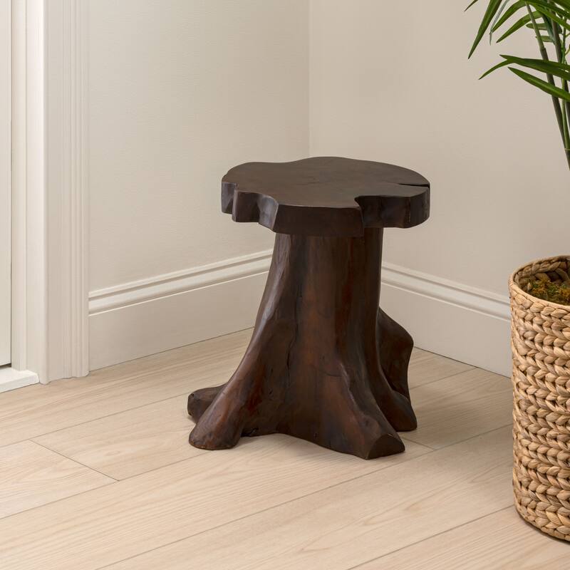 JONATHAN Y Amara Rustic Modern Handcrafted Live Edge Solid Teak Wood Stump Stool