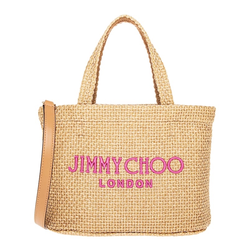 Jimmy Choo Beach East-West Mini Beach Tote - Gold and Fuchsia