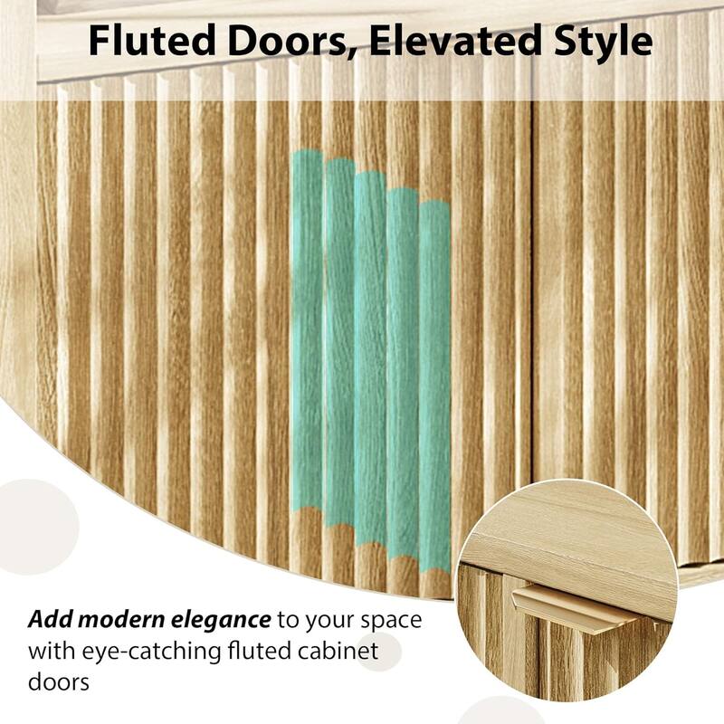 65.8 Inch Fluted Sideboard Buffet Cabinet with 4 Doors, Morden Kitchen Storage Cabinet with Fluted Door