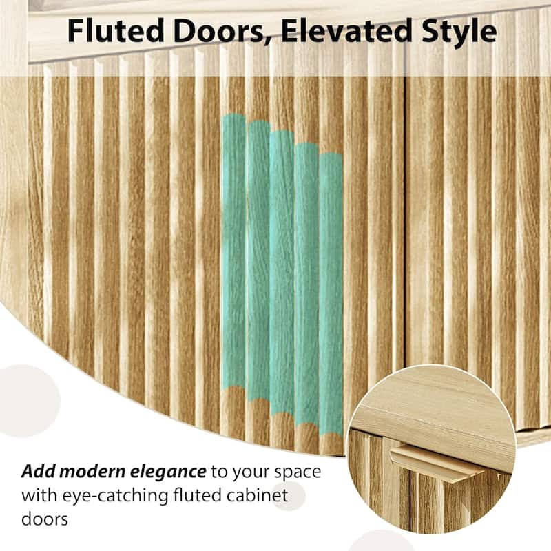 65.8 Inch Fluted Sideboard Buffet Cabinet with 4 Doors with Fluted Door