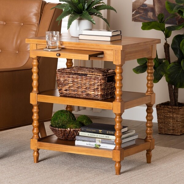 Imogene End Table with Pullout Shelf, Two Open Shelves, Metal Knob