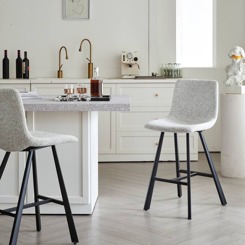 Set of 2 Bar Stool with Ergonomic Curved Backrest - Sturdy Black Metal Frame Counter Height Seating with Footrest