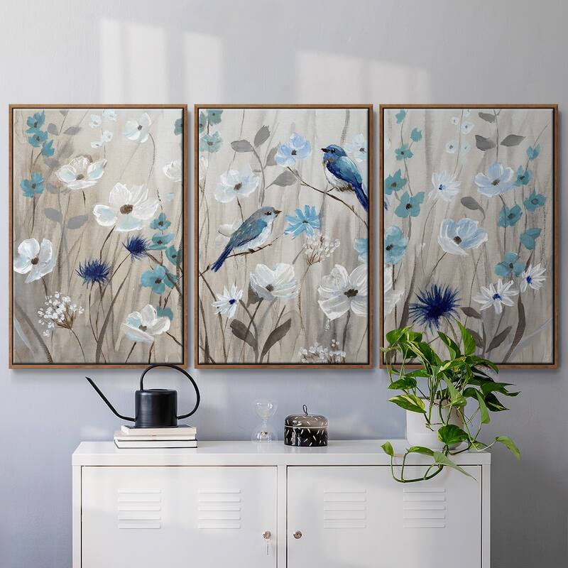 Bluebirds in Spring - Multi Piece Framed Canvas