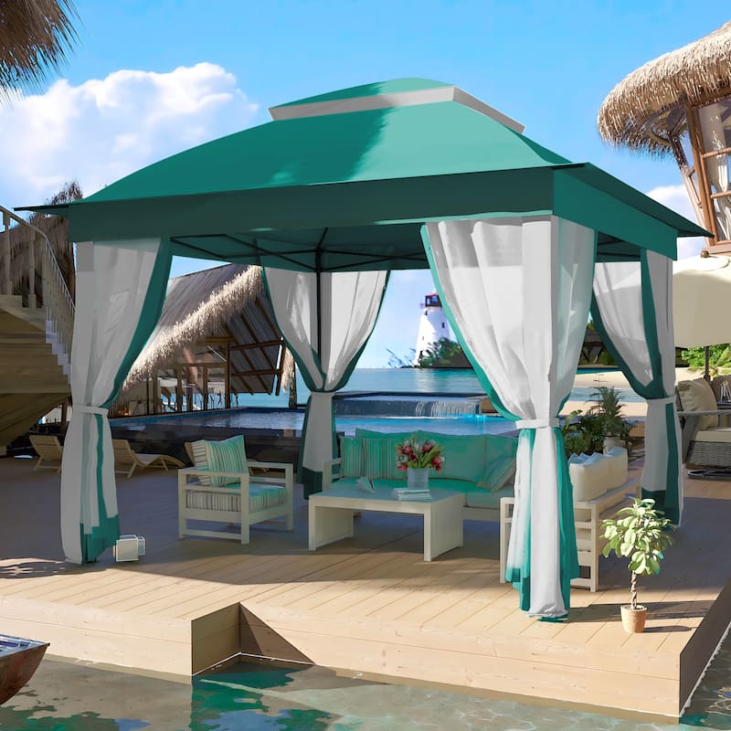 Cozywor 11 ft. x 11 ft. Pop-Up Steel Gazebo with Mosquito Netting - Green
