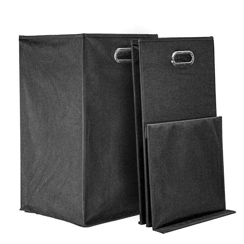 American Art Decor Collapsible Laundry Hamper with Removable Liners and Magnetic Lid - Black (25.5" x 15")