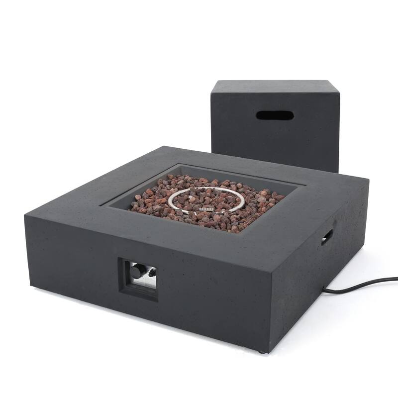 Roomfitters Outdoor Propane Fire Pit Table, 50,000 BTU Square Gas Fireplace with Tank Holder, Patio Heating, Dark Grey