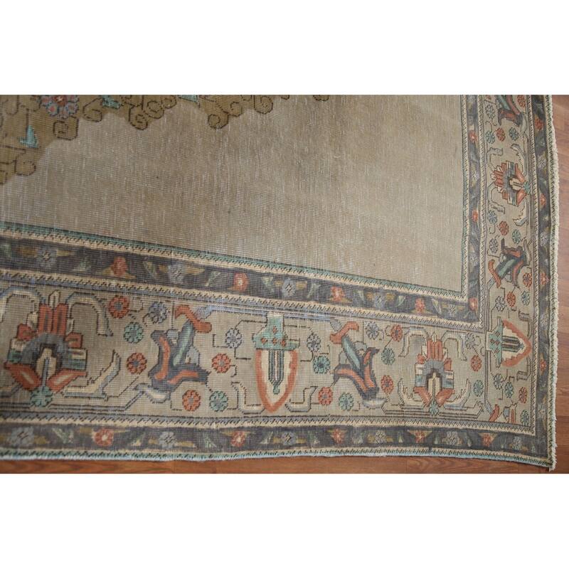 Hand Knotted Oriental 100% Wool Carpet Traditional Medallion Beige & Ivories Tabriz Area Rug - 10' 6'' X 7' 11''