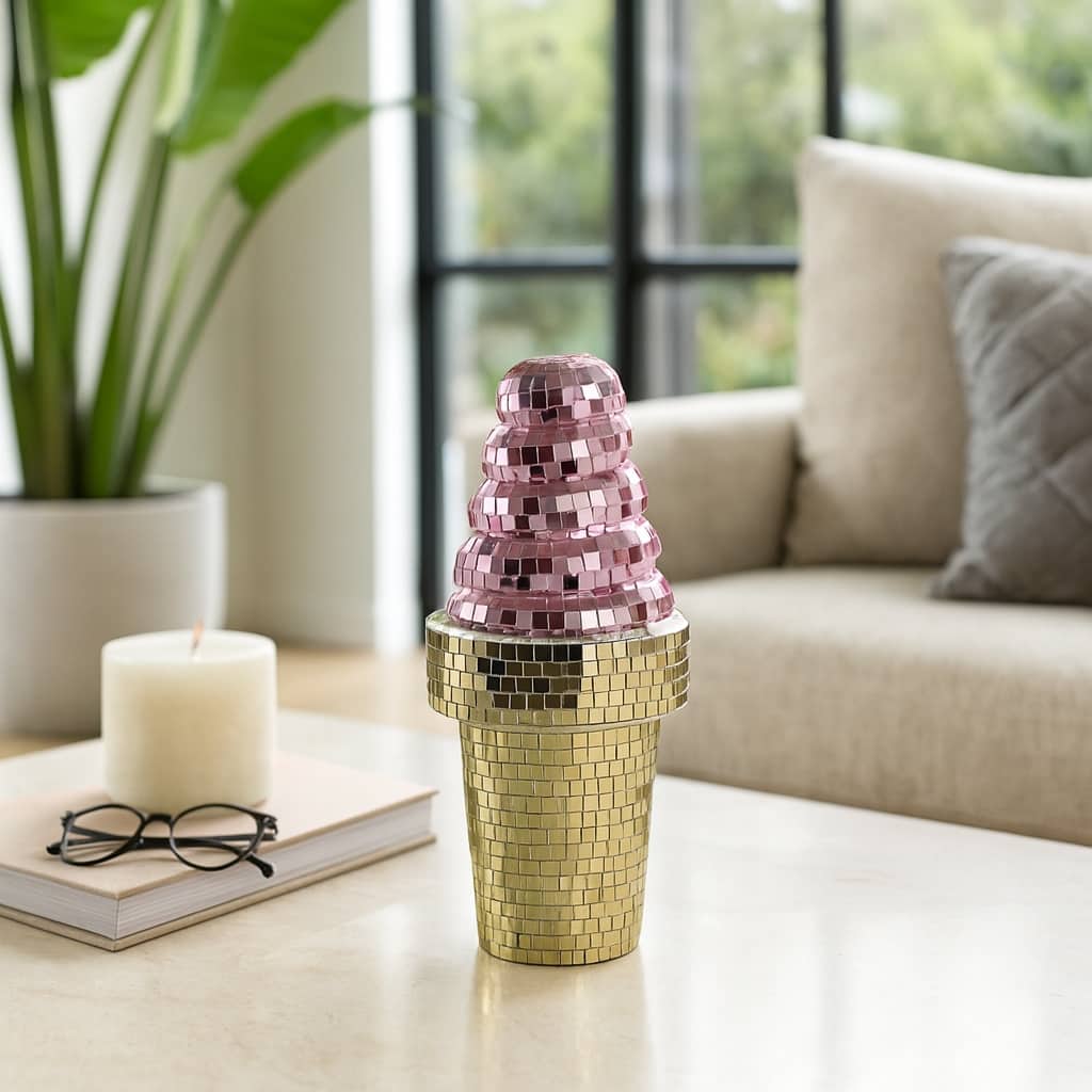 Mosaic Mirror Ice Cream Decorative Figurine - Pink/Gold - 4.25" x 4.25" x 9"