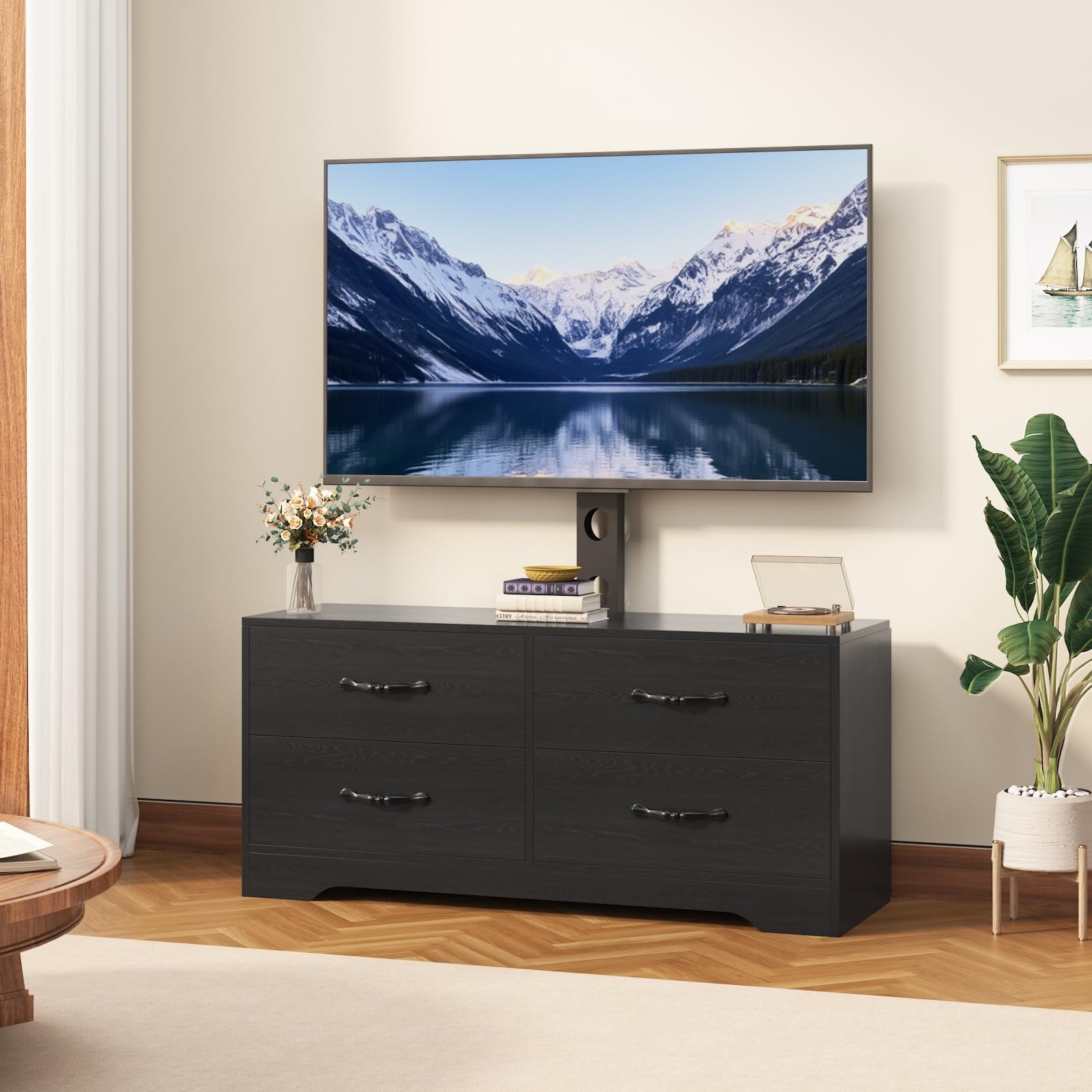 43.7" TV Stand with Mount for TVs 32-75", Media Console with 4 Drawers & Adjustable TV Bracket