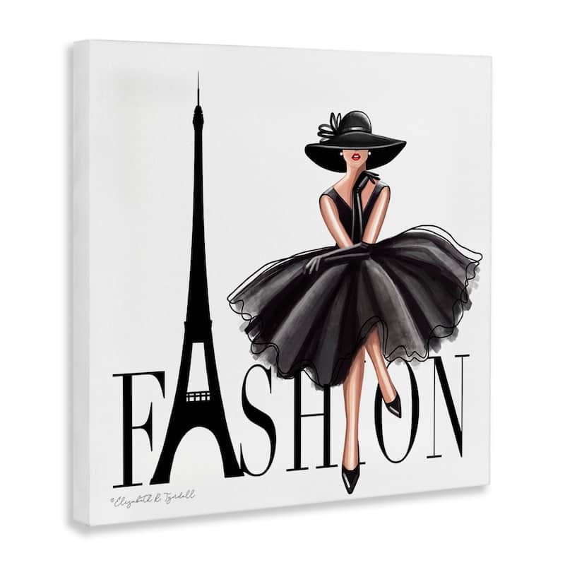 Stupell Parisian Fashion Illustration High End Design Black Dress Canvas Wall Art