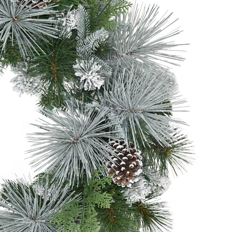 Puleo International 24" Pre-Lit Battery-Operated Artificial Flocked Wreath