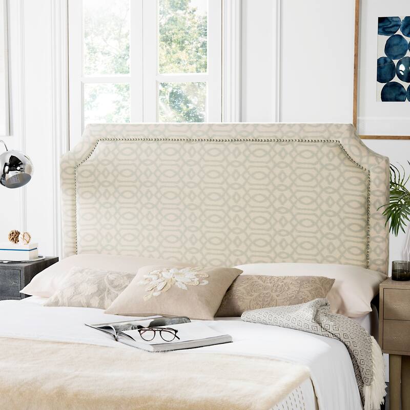 SAFAVIEH Alaina Wheat/ Pale Blue Pattern Upholstered Headboard - Wheat - Queen