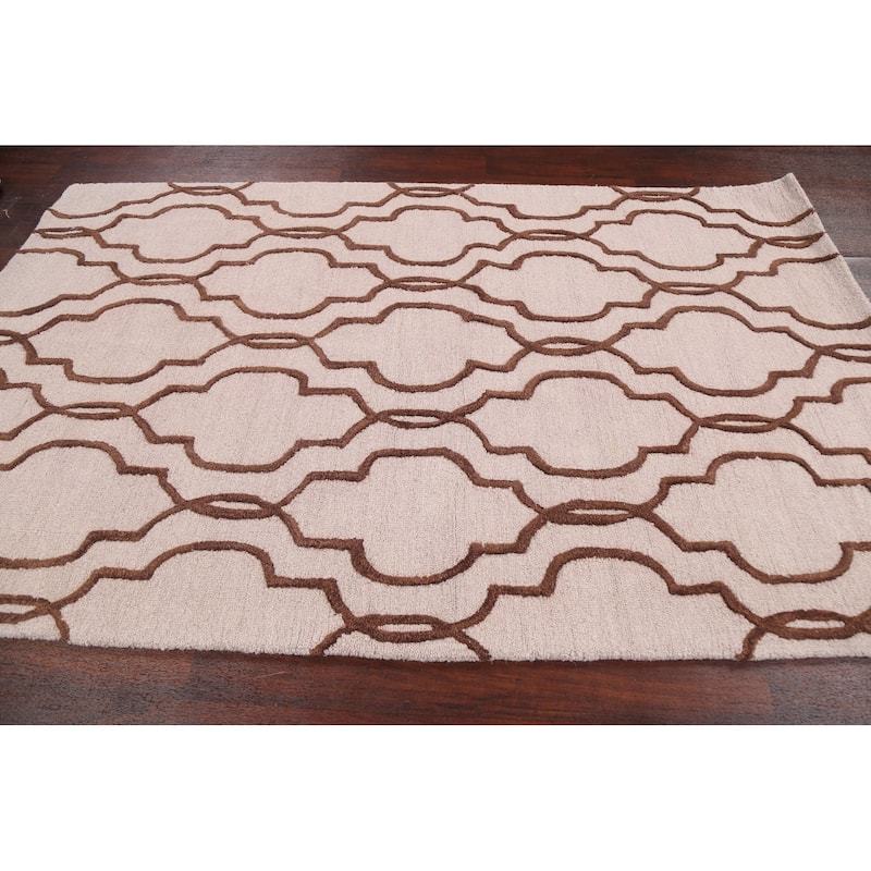 Trellis Geometric Contemporary Oriental Wool Area Rug Hand-tufted - 5'0" x 8'0"