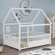 preview thumbnail 29 of 34, Twin/Full Size Floor Bed Wooden House-shaped Bed Frame with Fence Guardrails & Roof, Twin/Full Size Bed for Kids Boys Girls