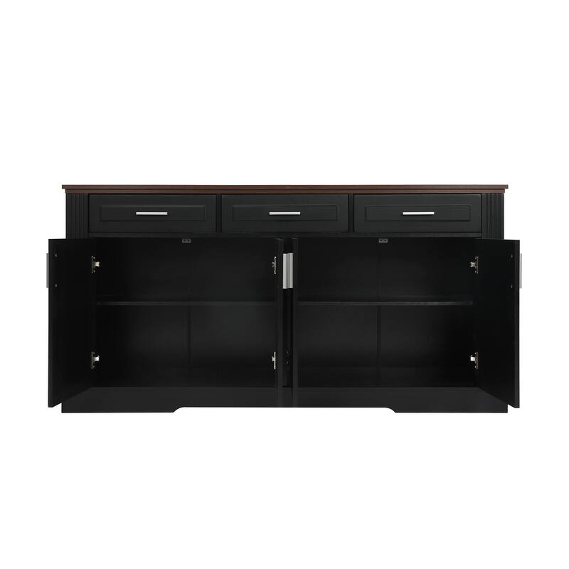 63 Inch Fluted Sideboard Buffet Cabinet with 4 Doors, 3 Drawers & Coffee Bar Station