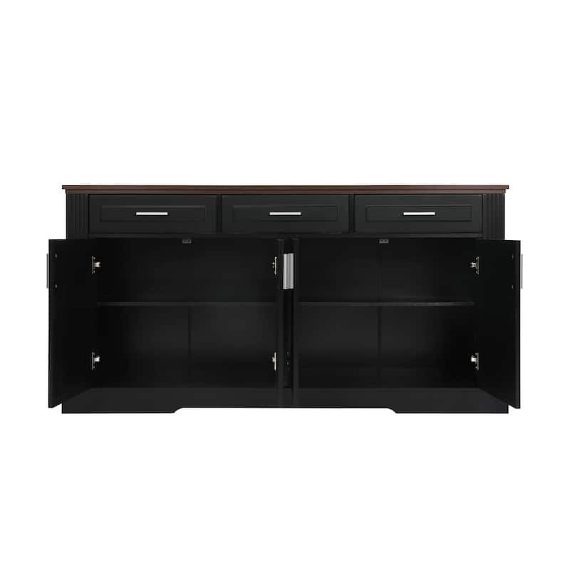 Buffet Sideboard Storage Cabinet with 3 Drawers & 4 Doors, Kitchen Accent Buffet Console Table Credenza with Adjustable Shelves