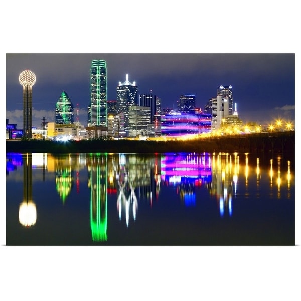 "Downtown Dallas skyline reflections in the Trinity River" Poster Print