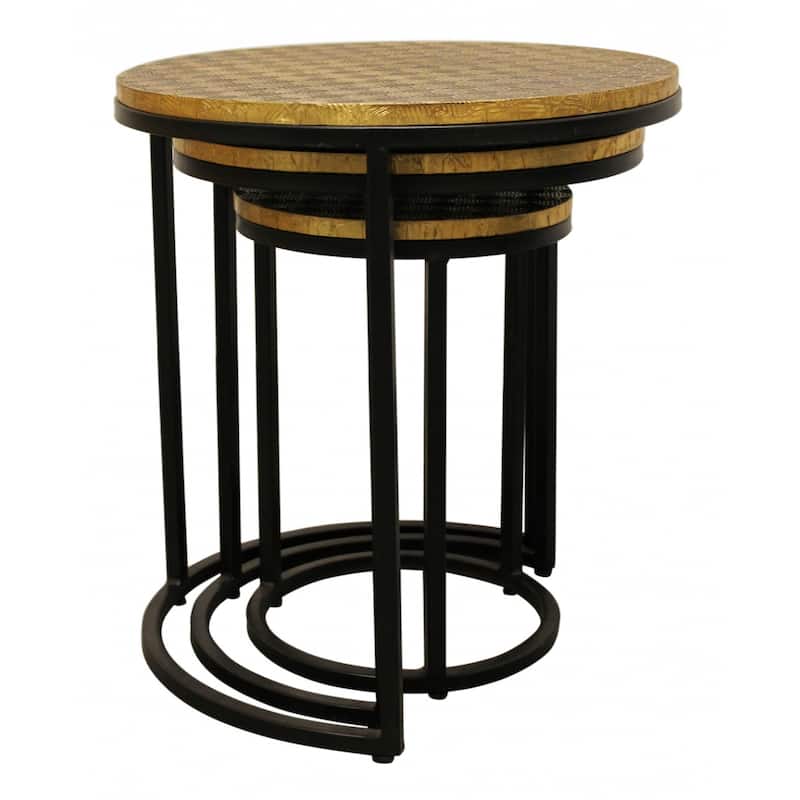 Set of 3 Space-Saving Round Nesting End Tables with Black Metal Frame for Living Room or Bedroom - 18”L x 18”W x 19”H