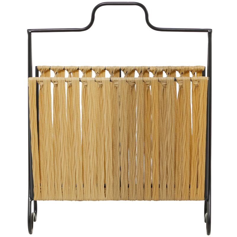 Light Brown Plastic Rattan Handmade Single Slot Magazine Holder with Black Stand