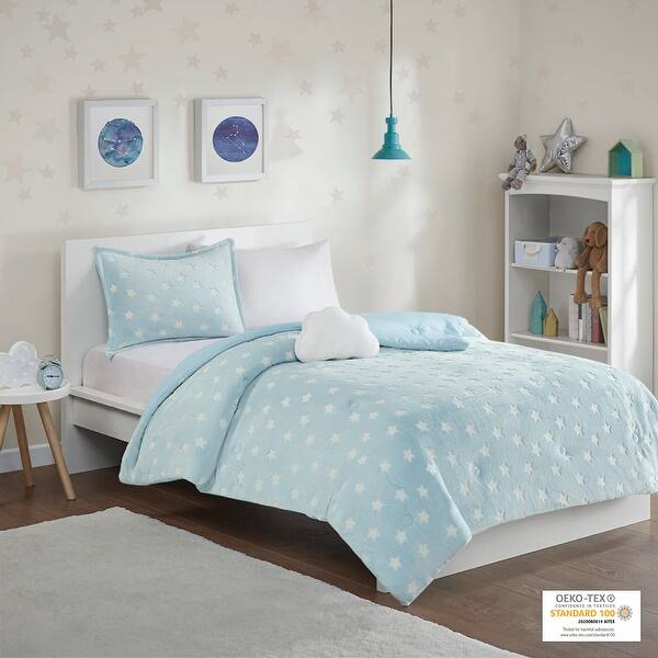 Shop Avery Aqua Glow In The Dark Plush Comforter Set By Mi Zone On Sale Overstock 28585921
