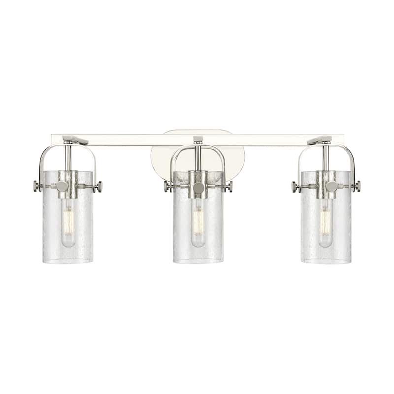 Innovations Lighting Pilaster II Cylinder - 3 Light 7" Wall-Mounted Bath Vanity Light - Polished Nickel/Seedy