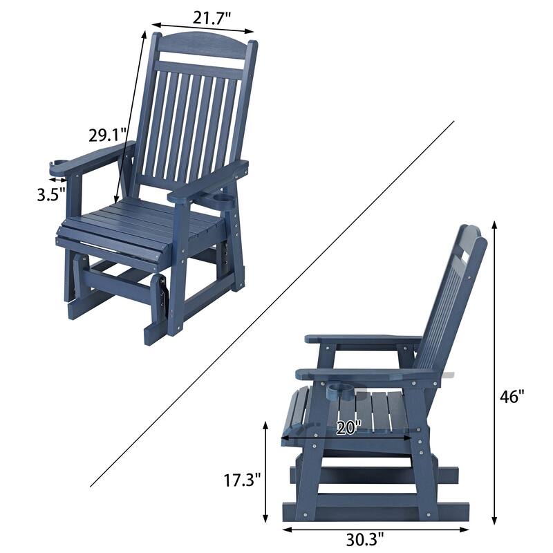 Fortune Candy Poly Lumber Patio Glider for One Person with Cup Holders, HIPS Material, All-Weather Resistant