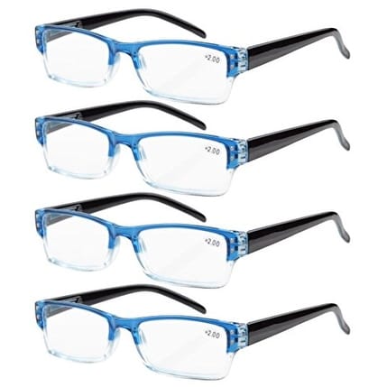 Eyekepper 4-pack Spring Hinges Rectangular Reading Glasses Blue +3.50