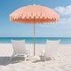 preview thumbnail 16 of 18, Horizon Coastal Scalloped Edge Beach Umbrella with Fringe, Push-Button Tilt, UV 50 Outdoor Canopy and Portable Carry Bag Coral Pink, Light Brown Pole