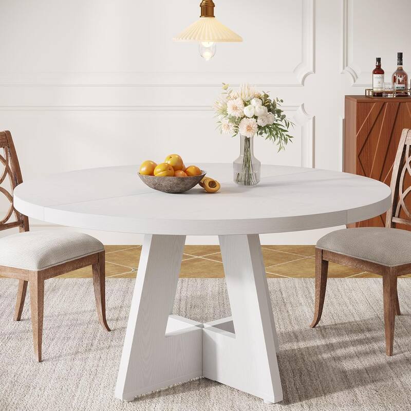47" Round Dining Table for 4-6 People Rustic Wood Table with Pedestal Base for Kitchen Dining Room Living Room