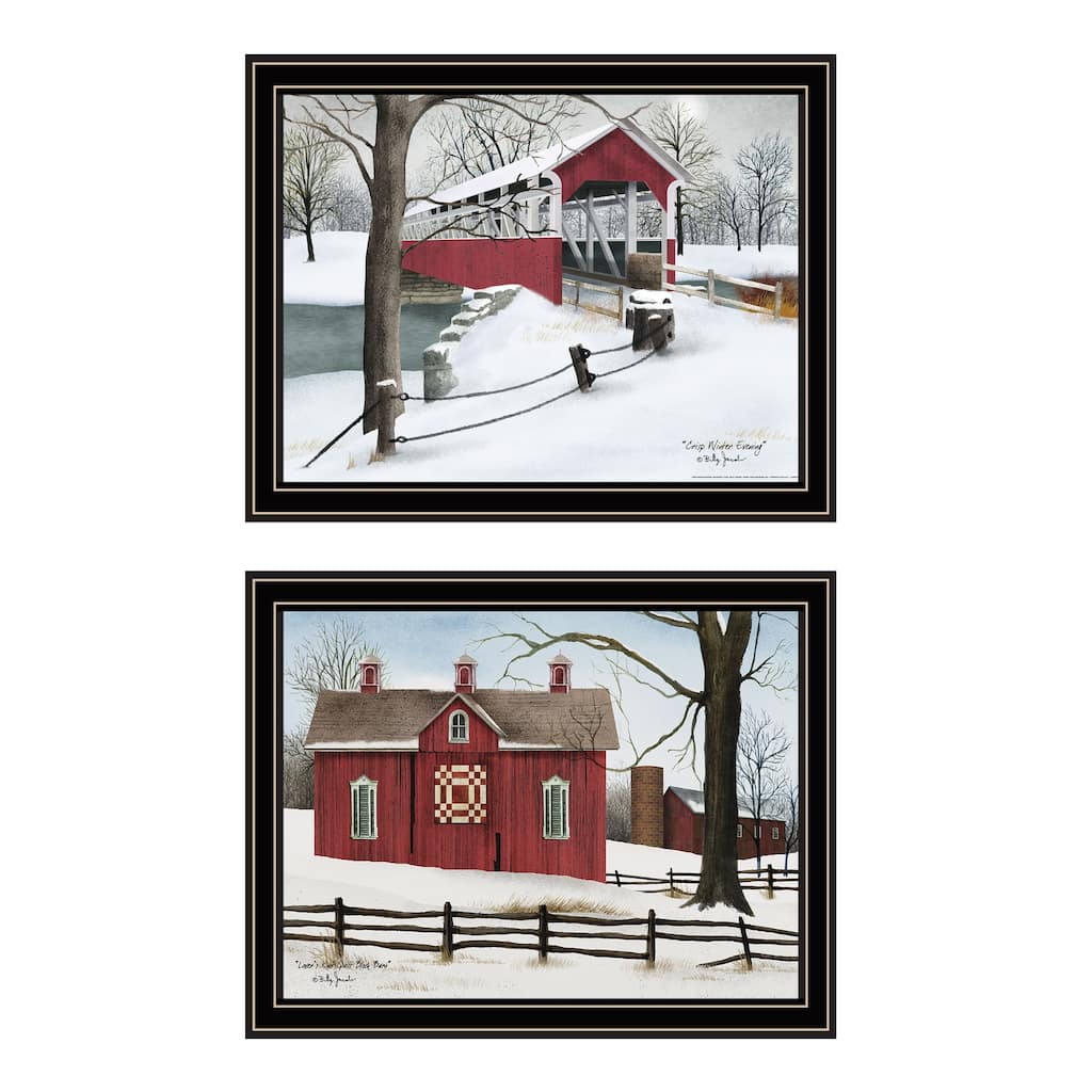 2-Piece Framed Wall Art Set - Lovers Knot Quilt Barn & Covered Bridge, Black Frame