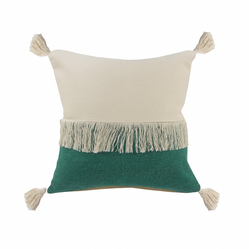 HomeRoots 20" X 20" Emerald Green And Off-White 100% Cotton Zippered Pillow