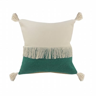 HomeRoots 20" X 20" Emerald Green And Off-White 100% Cotton Zippered Pillow