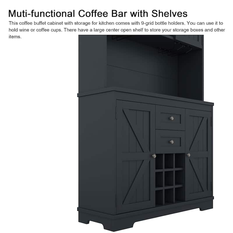 Farmhouse Coffee Bar Wine Cabinet with Storage