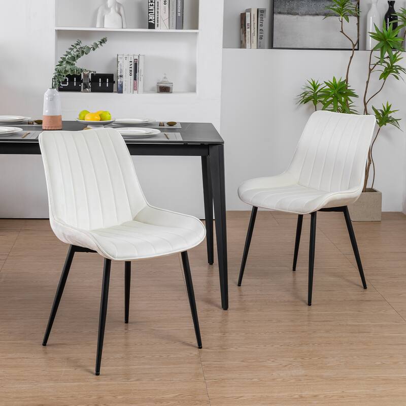 XINMICS Mid-century Modern Dining Chairs, Velvet Upholstered Metal Side Chair, Set of 2/4/6 - set of 2 - White
