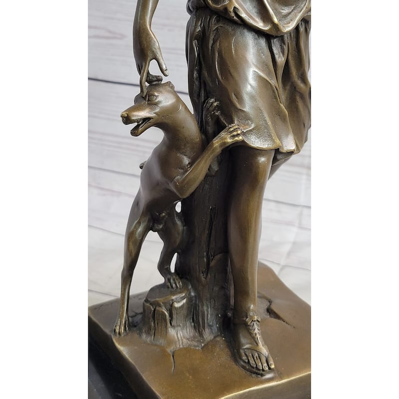 Antoine Coysevox Artemis Diana The Huntress W/ Imitative Dog Bronze Sculpture Statue
