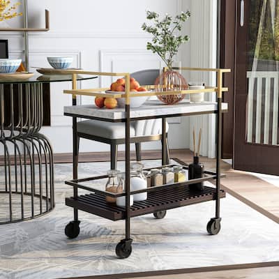 Bouvet Modern White Faux Marble and Slatted 2-Shelf Serving Cart by Furniture of America