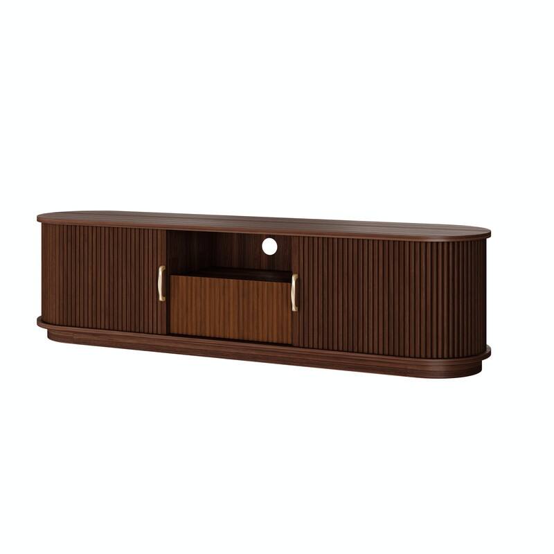 Vintage Rustic TV Stand for TVs up to 75", Sliding Slatted Wood Doors