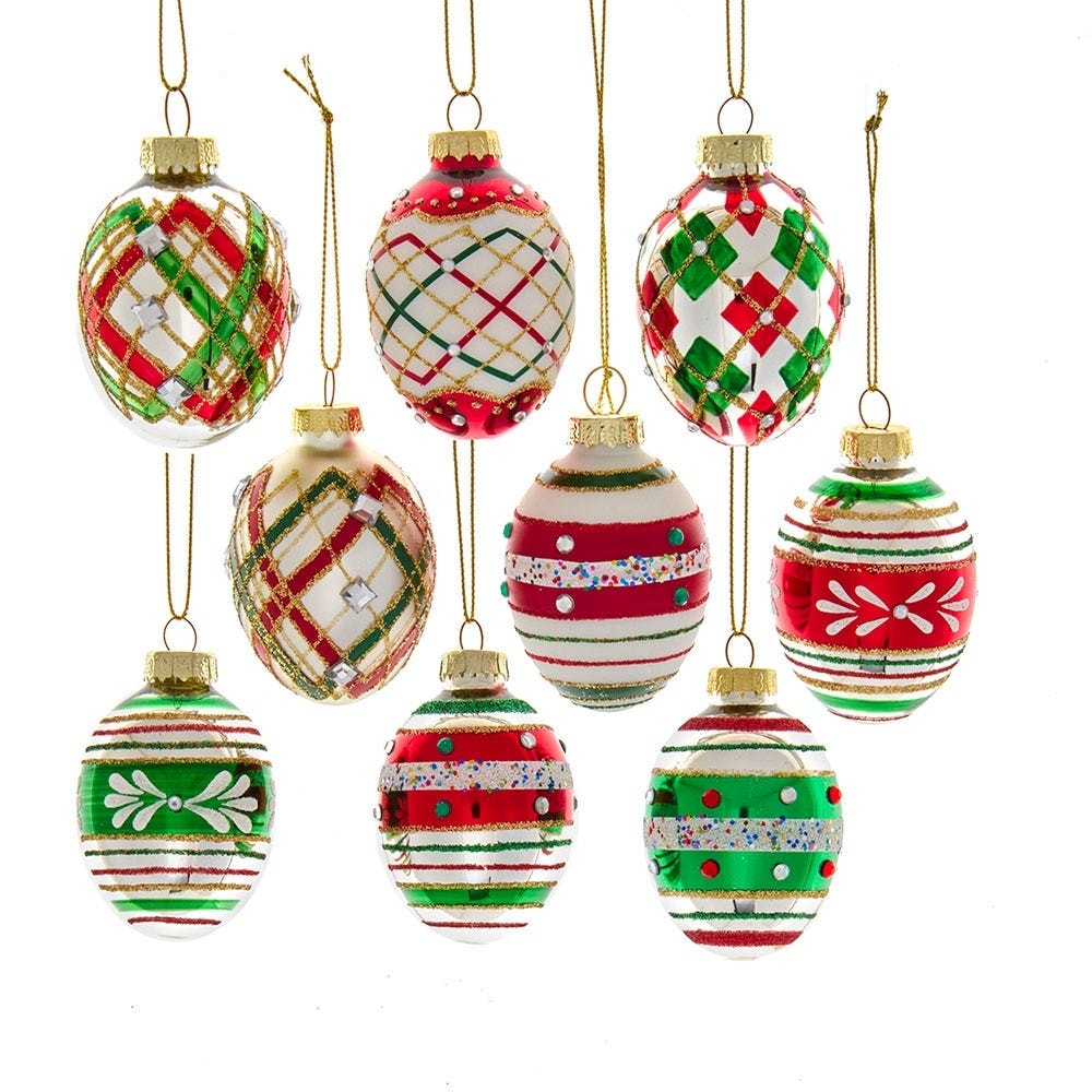Kurt Adler 45MM Glass Red and Green Decorated Eggs, 9 Piece Set - N/A
