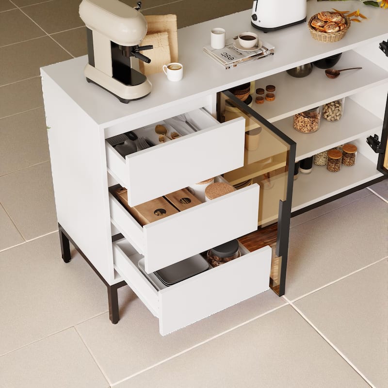 Buffet Storage Cabinet with 3 Drawers and Double Doors, Kitchen Sideboard Console for Dining Room.