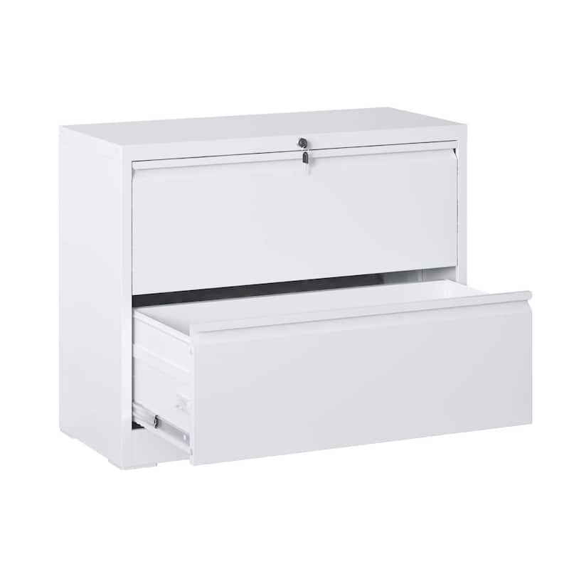 2 Drawer White Filing Cabinet with Lock