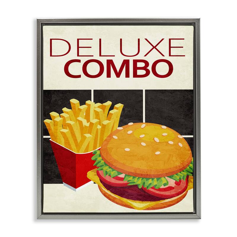 Stupell Deluxe Combo Fast Food Framed Floater Canvas Wall Art Design By Kim Allen - 17 x 21 - Grey