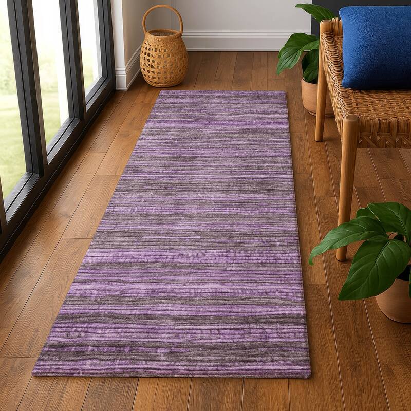 Premium Washable Super Soft Casual Stripes Mayfield Rug - 2'3" x 7'6" - Purple