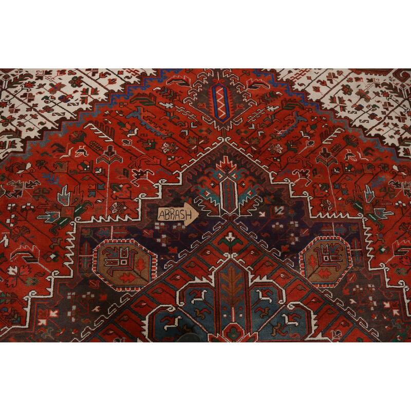 Hand Knotted Oriental 100% Wool Carpet Traditional Medallion Oranges & Rust Heriz Area Rug - 12' 9'' X 9' 10''