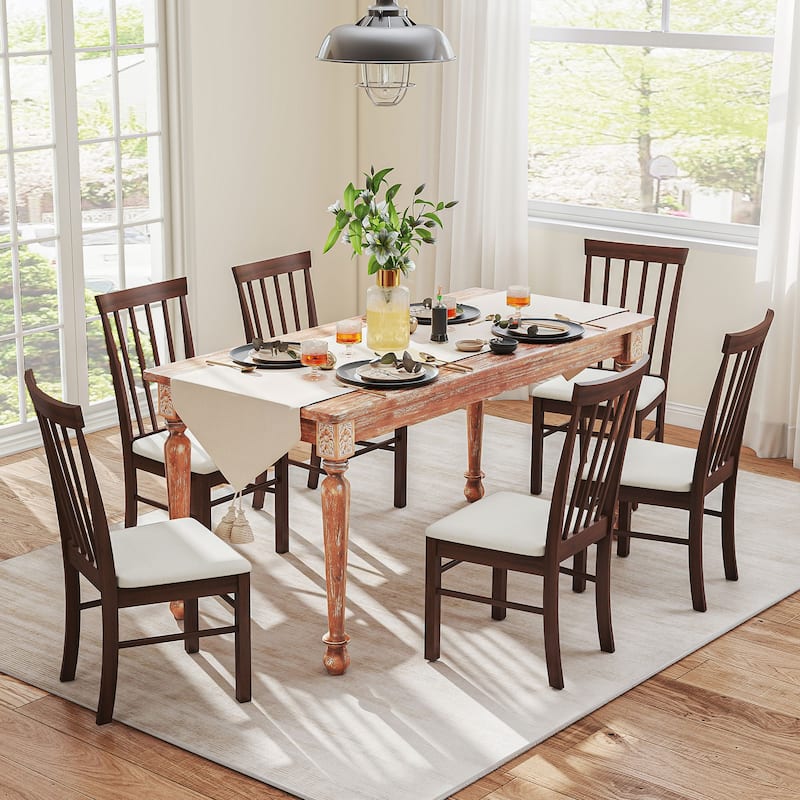 HOMCOM Wooden Dining Chairs Set of 4, Farmhouse Upholstered Kitchen Chairs with Rubber Wood Frame for Living Room, Dining Room