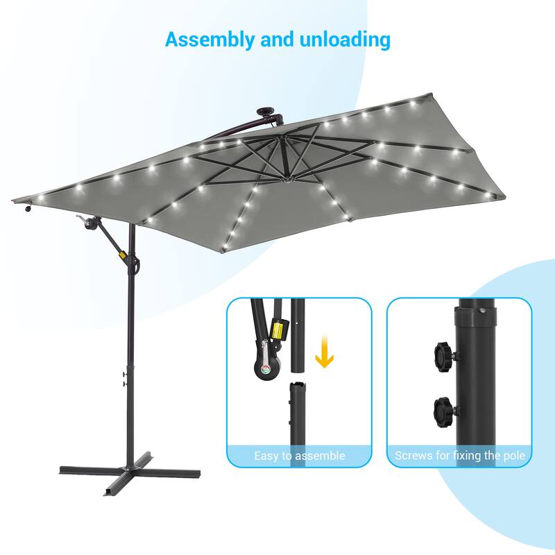 LIVOOSUN 8.2Ft LED Patio Umbrella,Outdoor Offset Market Umbrellas